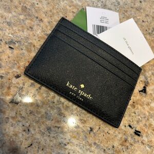 Kate Spade Black sparkle Card Case with Gold Logo New